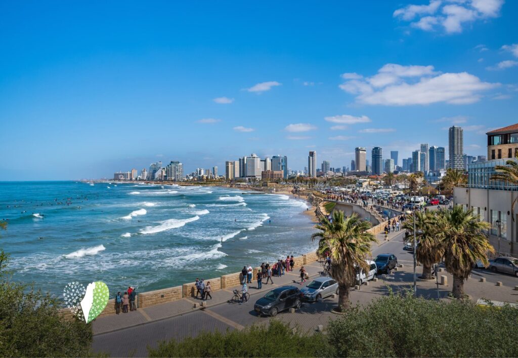 Tel Aviv skyline at sunset with modern buildings