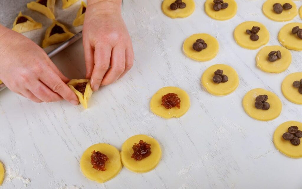 Close-up of a Hamantaschen cookie's flaky texture