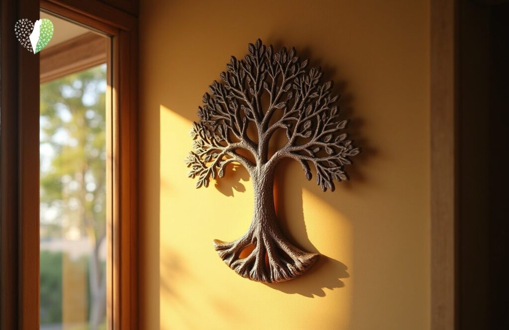Metal ornament with branching design above doorway