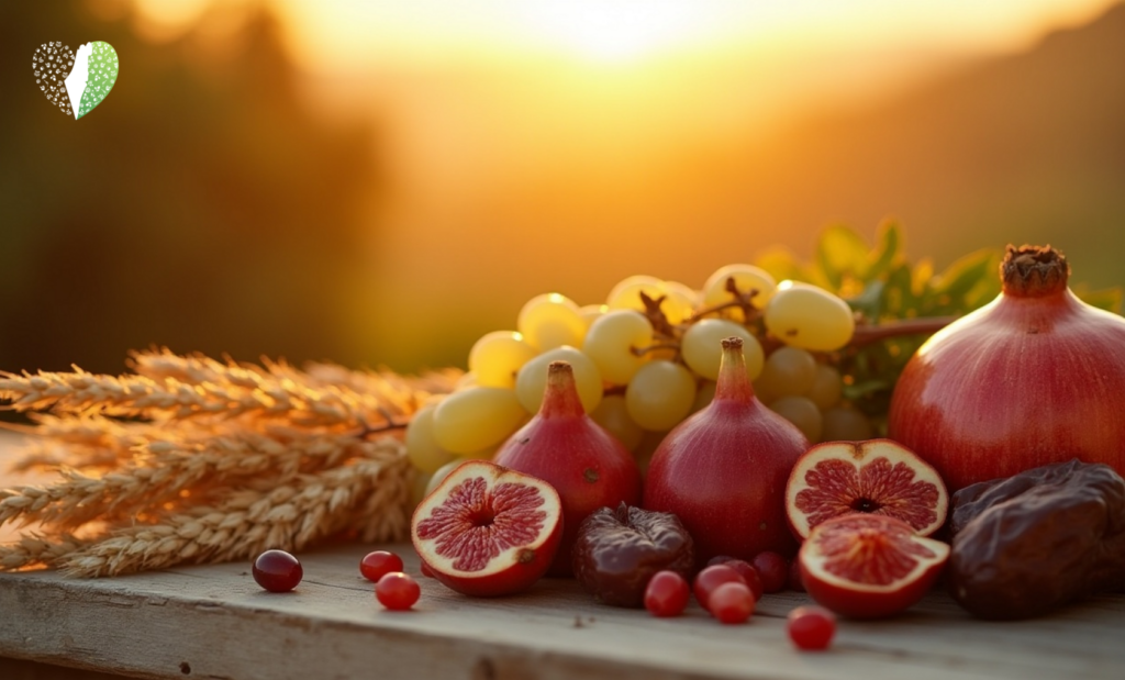 The Seven Species of Israel displayed in a vibrant arrangement