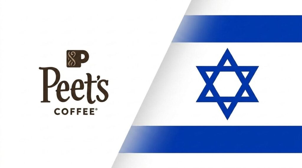 Peet's Coffee logo combined with the Israeli flag in graphic.