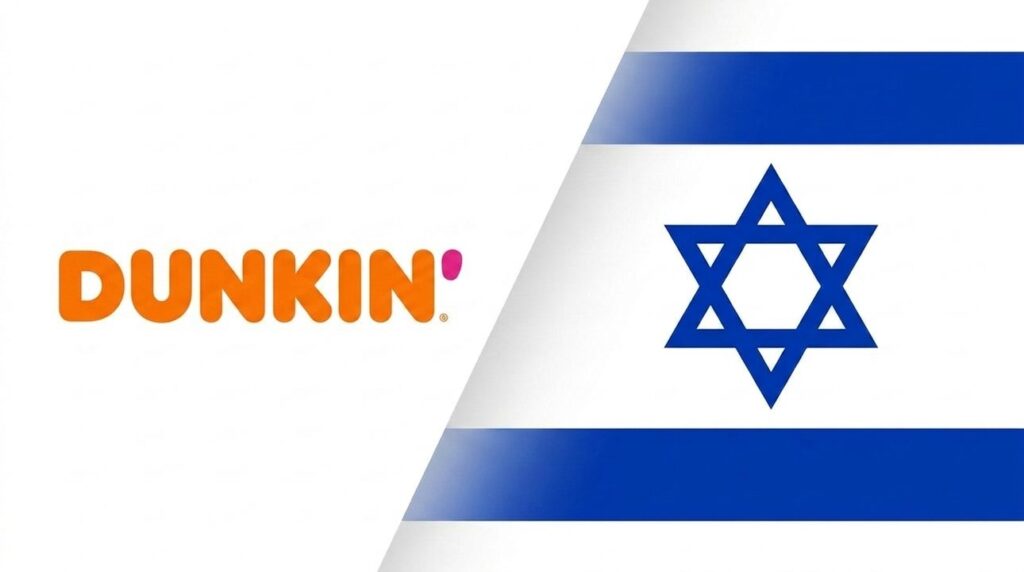 Dunkin' logo combined with the Israeli flag in a graphic.