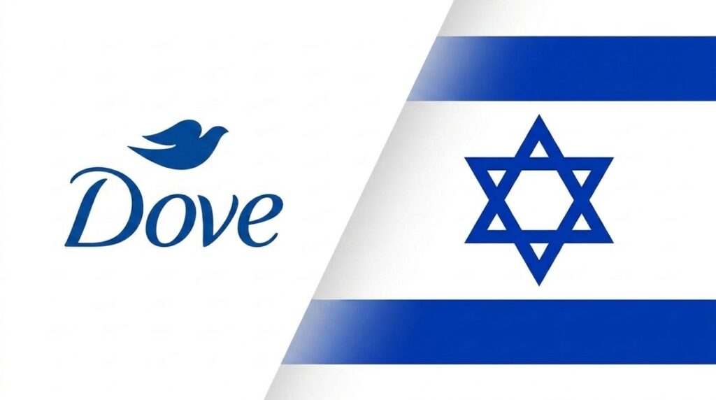 Dove logo combined with Israeli flag in a graphic layout.