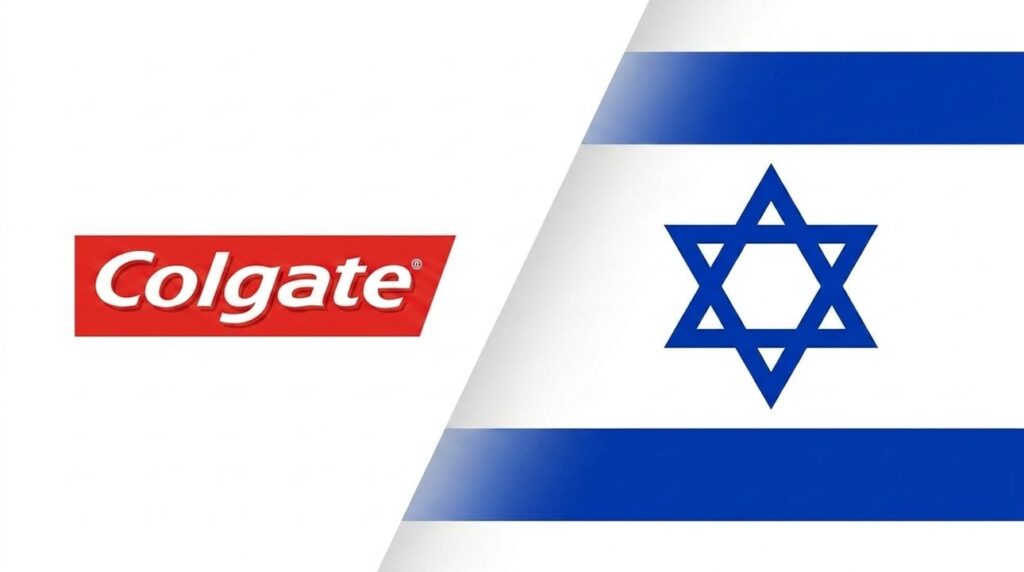 Colgate logo combined with the Israeli flag in a graphic.