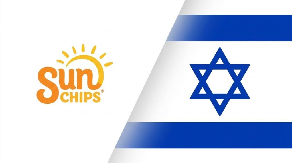 SunChips logo overlaid on an Israeli flag, graphic design layout.