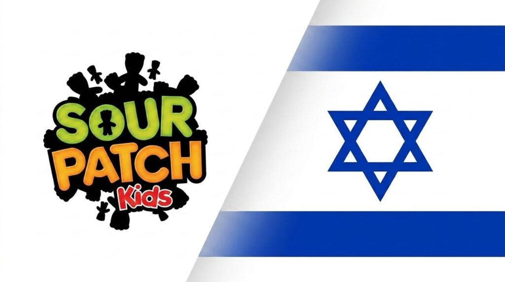 Sour Patch Kids logo combined with the Israeli flag.