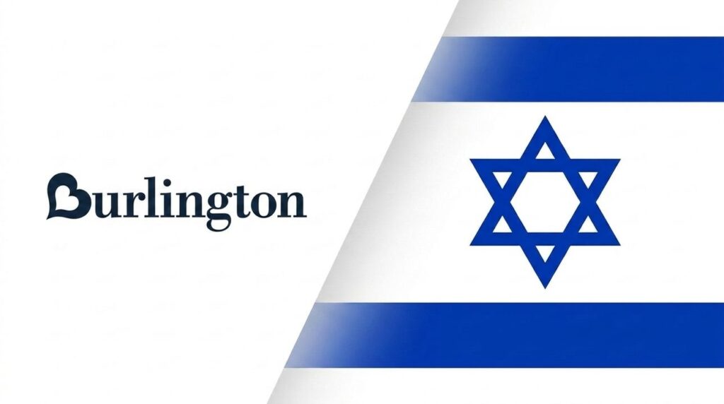 Burlington logo combined with the Israeli flag in a graphic layout.