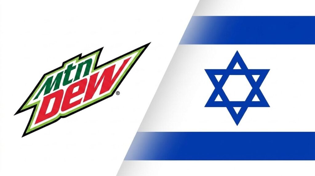 Mountain Dew logo combined with Israeli flag in graphic layout.