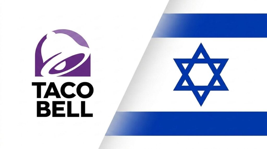 Taco Bell logo combined with the Israeli flag in background.