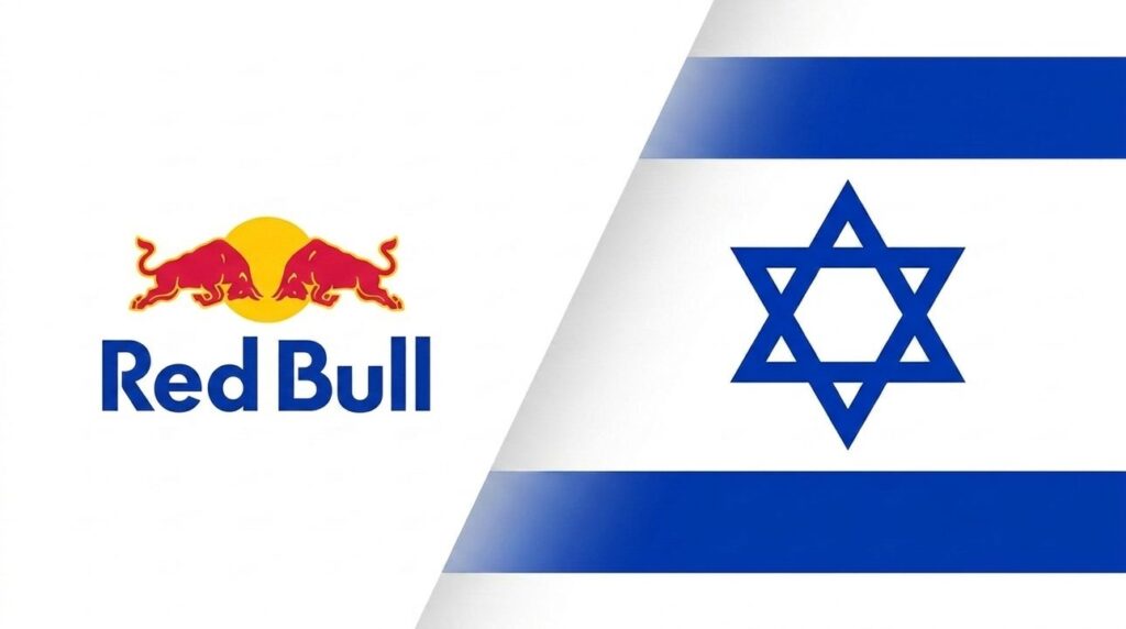 Red Bull logo combined with the Israeli flag in background.
