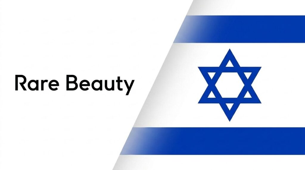 Rare Beauty logo combined with Israeli flag in graphic layout.