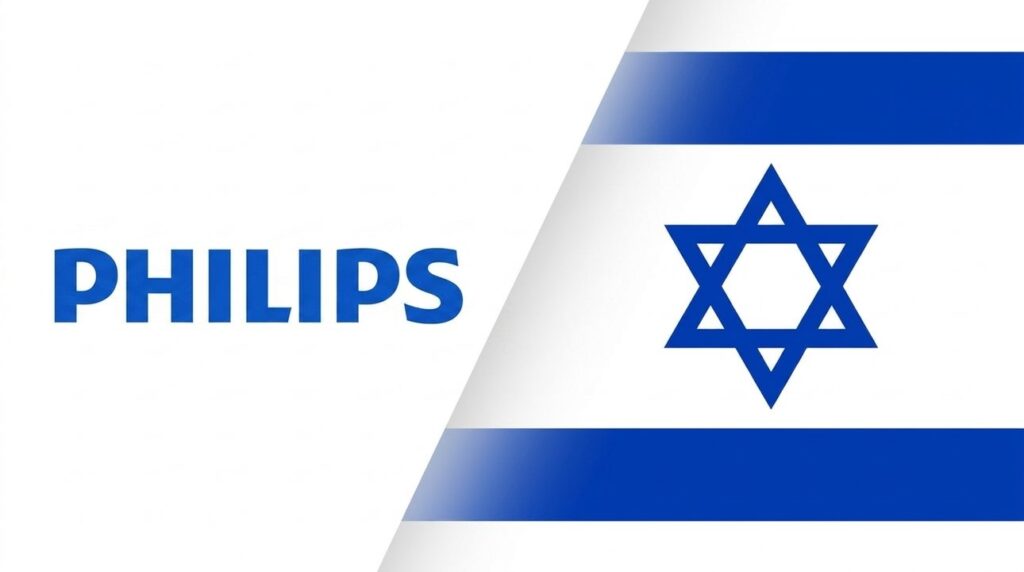 Philips logo combined with an Israeli flag in a graphic layout.