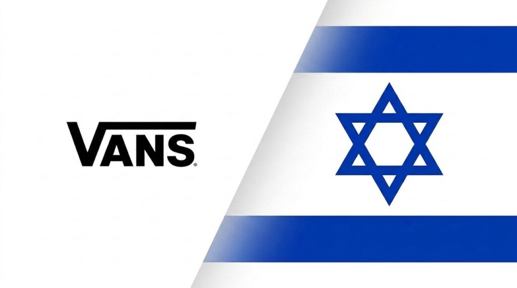 Vans logo integrated with the Israeli flag in a graphic layout.