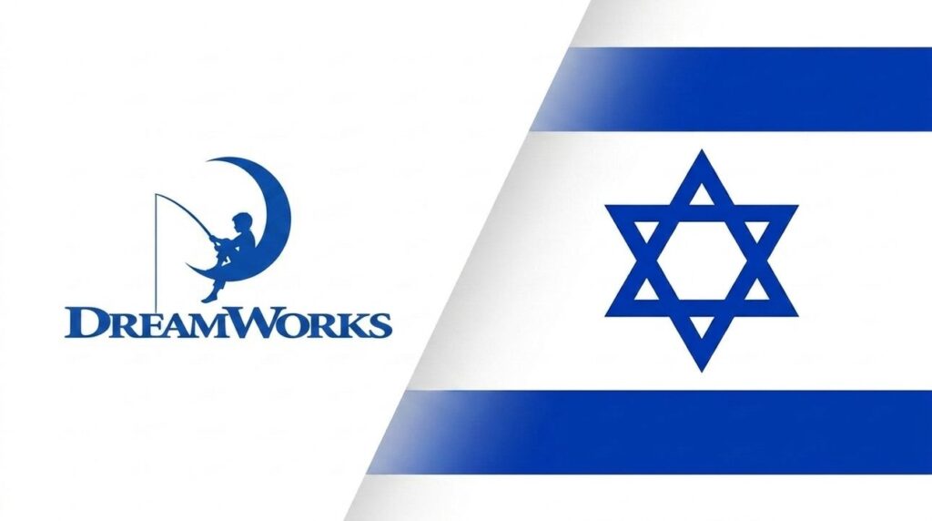 DreamWorks logo combined with the Israeli flag in a graphic.