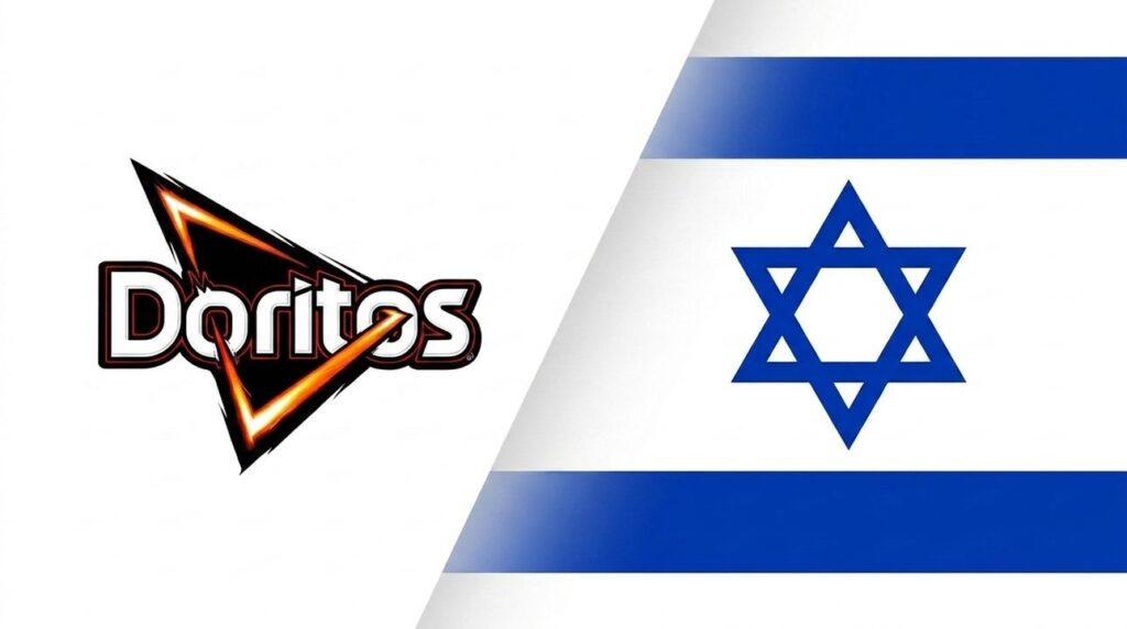 Doritos logo combined with Israeli flag in a graphic layout.