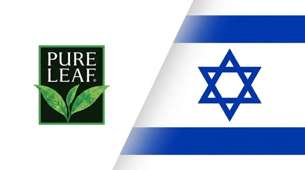 Pure Leaf logo combined with Israeli flag in graphic layout.