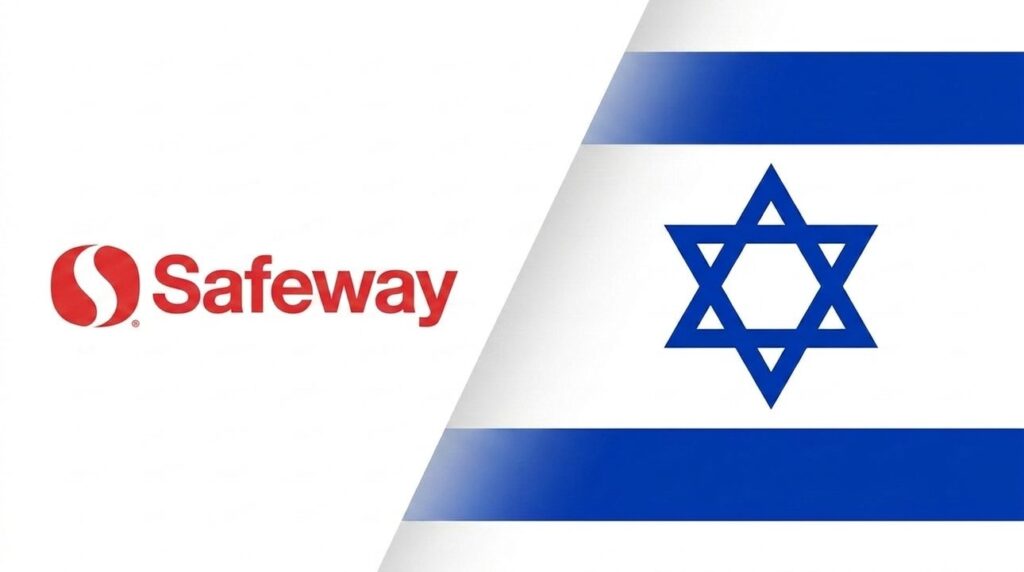 Safeway logo combined with the Israeli flag in a graphic layout.