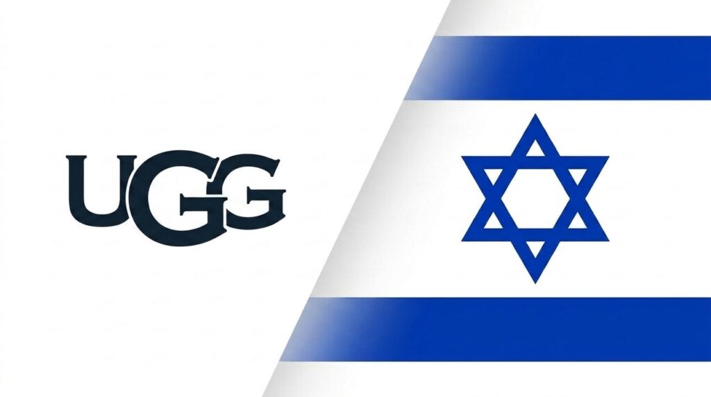 UGG logo combined with the Israeli flag in graphic layout.