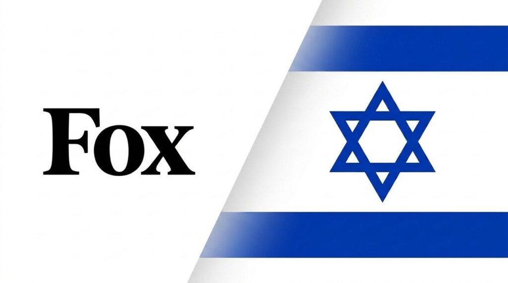 Graphic of a fox intertwined with the Israeli flag.