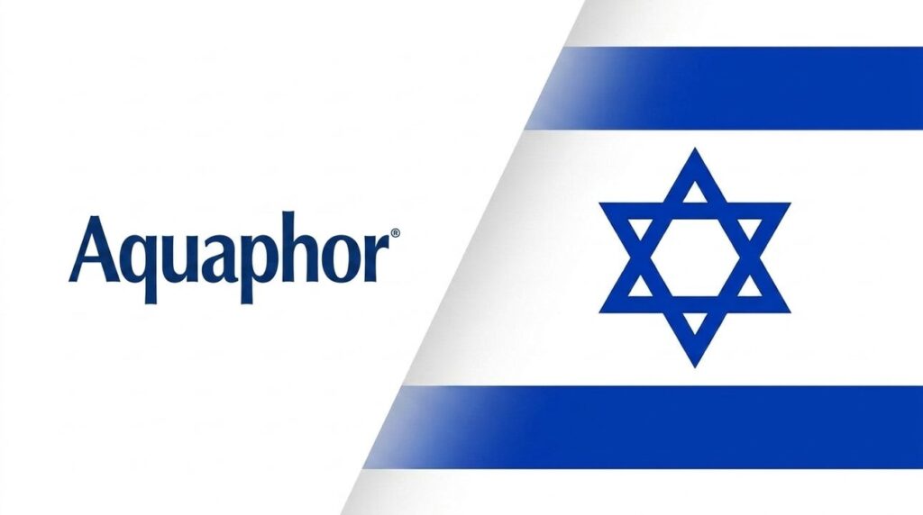 Aquaphor logo combined with the Israeli flag in a graphic.