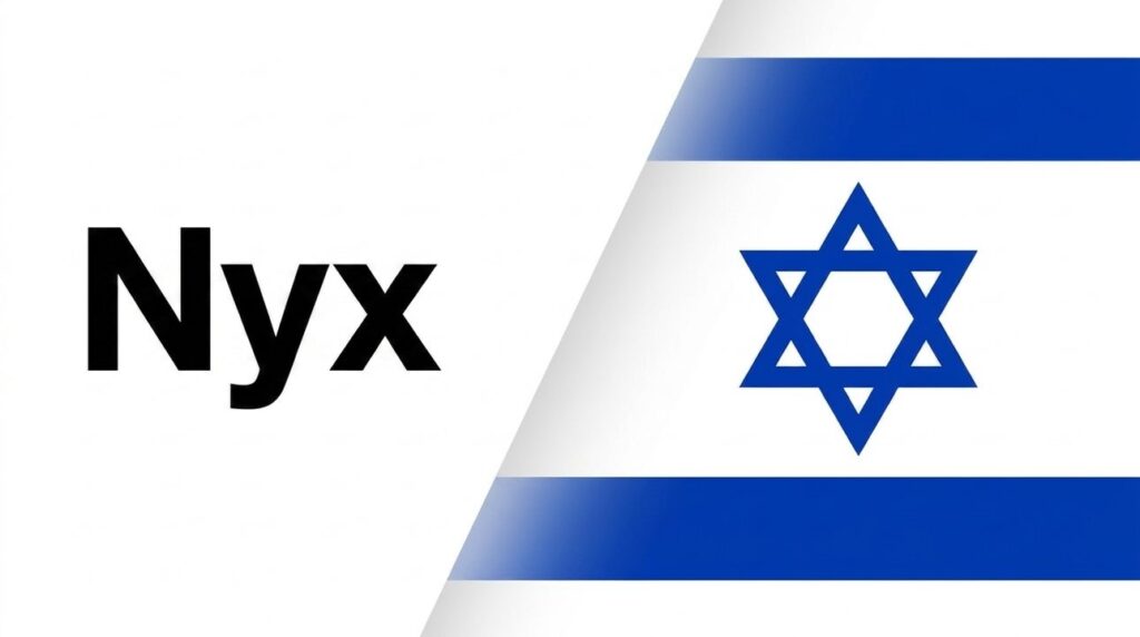 Nyx logo combined with the Israeli flag in a graphic layout.