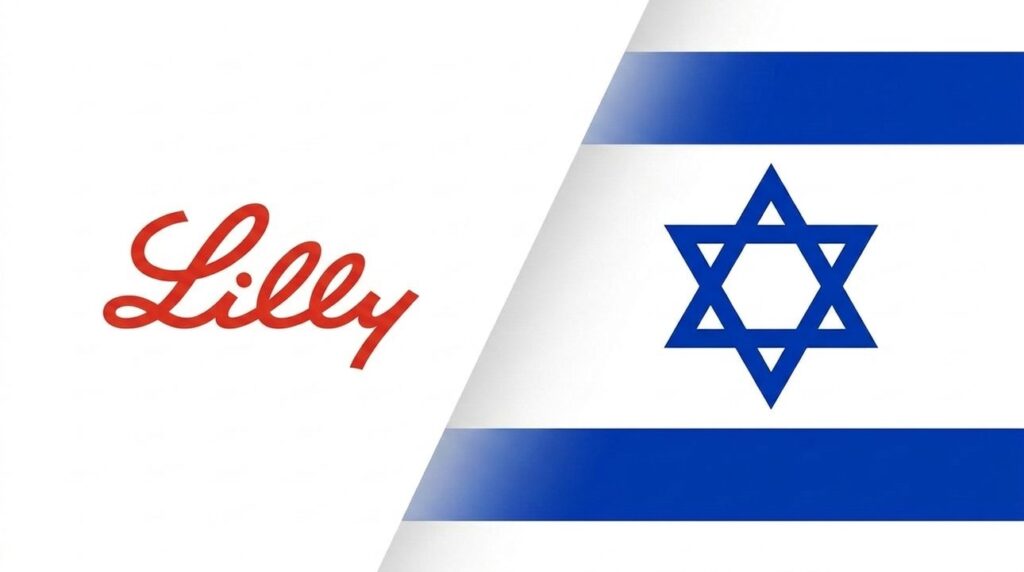 Eli Lilly and Company logo alongside Israeli flag graphic layout.