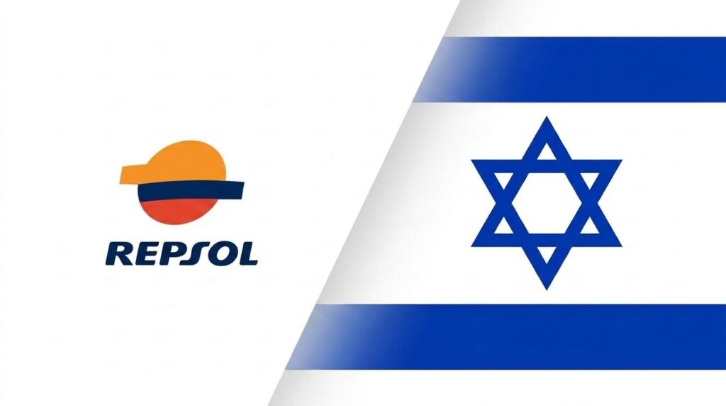 Repsol logo and Israeli flag graphic on brand cover layout.