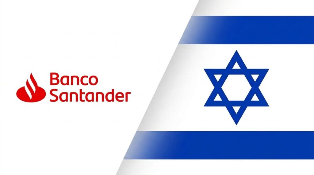 Banco Santander logo with Israeli flag in a graphic layout.