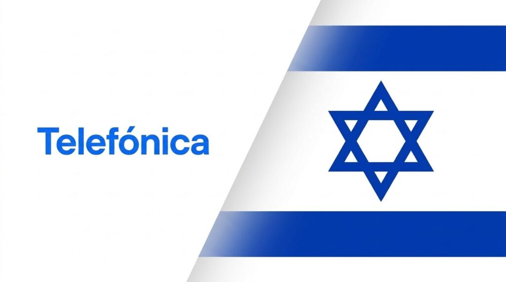 Telefónica logo beside Israeli flag graphic layout on brand cover.