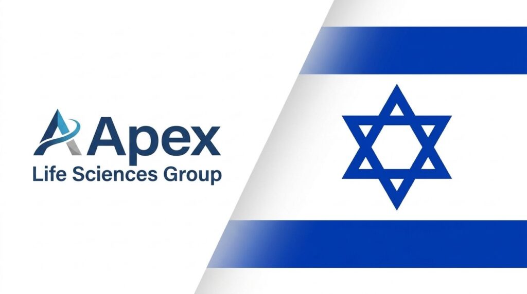 Apex Life Sciences Group logo with Israeli flag graphic layout.