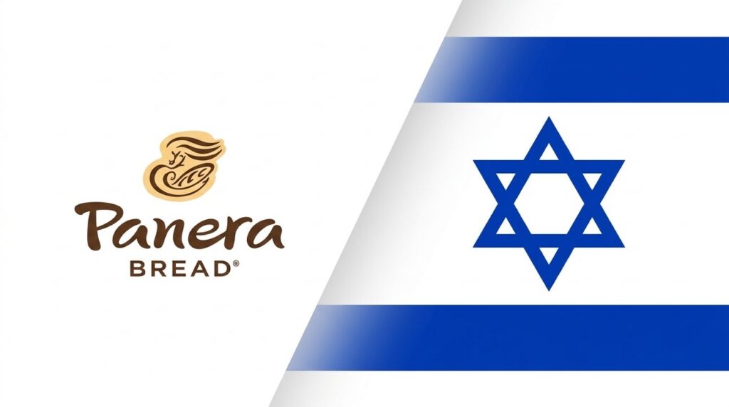 Panera Bread logo with Israeli flag in a graphic layout.
