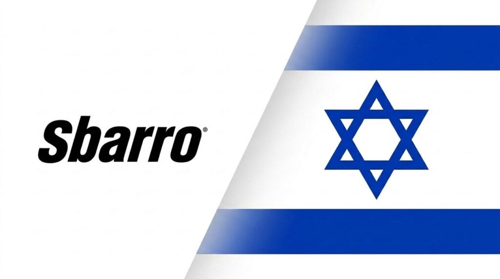 Sbarro logo with Israeli flag graphic layout on cover.
