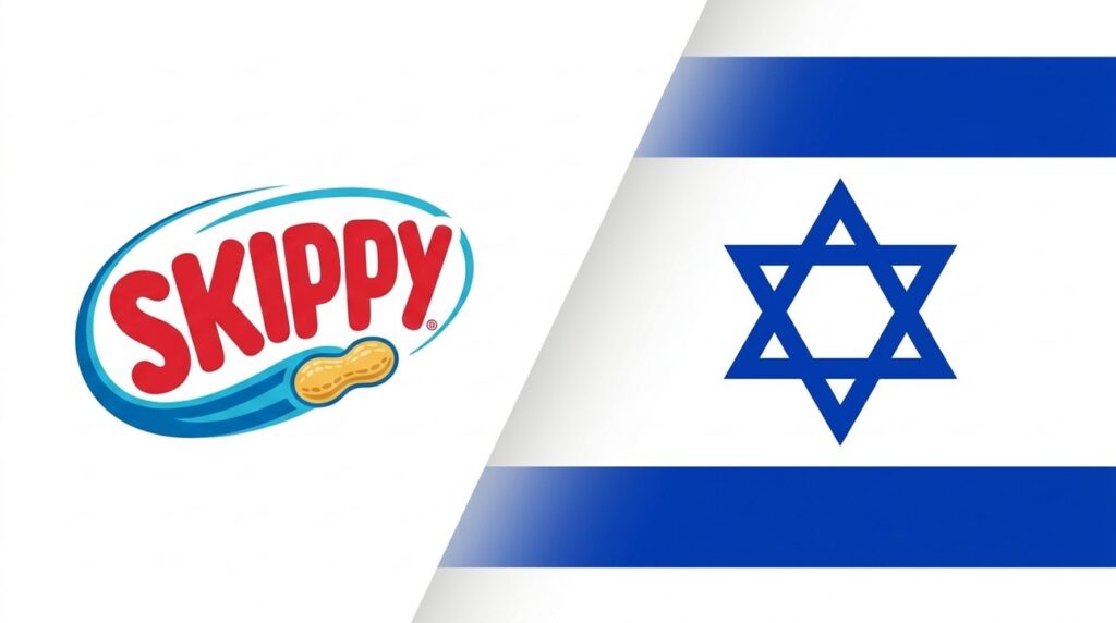 Skippy brand logo with Israeli flag graphic layout.