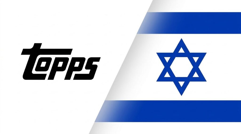 Topps logo beside Israeli flag graphic layout on cover design.