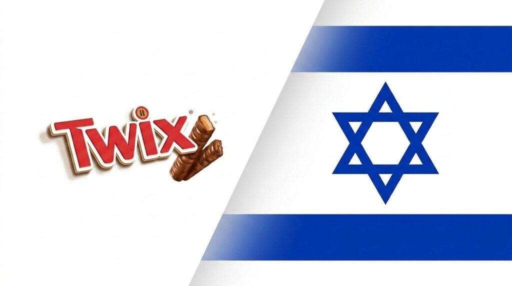 Graphic layout featuring Twix brand logo and Israeli flag elements.