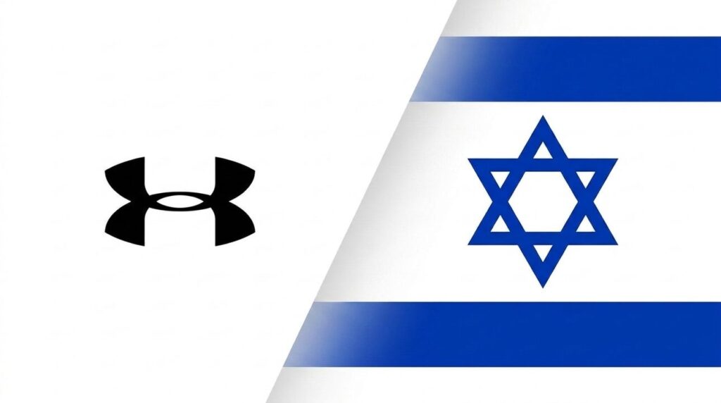 Under Armour logo with Israeli flag graphic layout on cover.