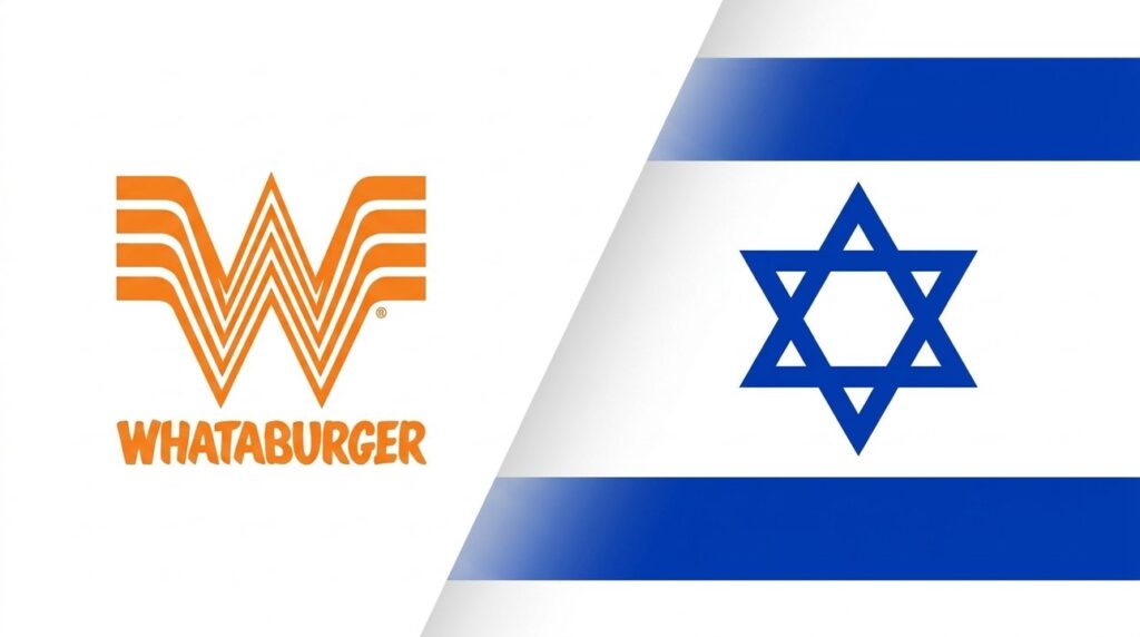 Whataburger logo and Israeli flag in a graphic layout composition