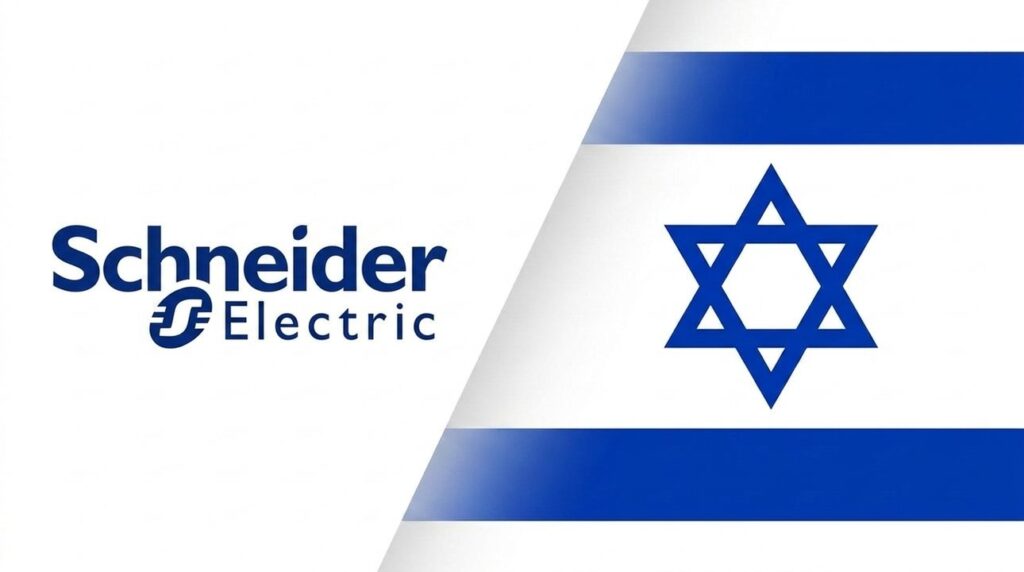 Schneider Electric logo beside Israeli flag graphic on cover.